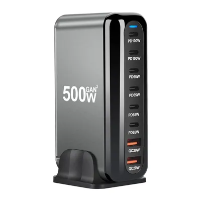 NEUES 500W Gan Fast Charge 3.0 USB Typ C Schnellladegerät Mobiles 8-Port 6C2A PD-Ladegerät Bequem zum Tragen von Tablet-Ladegeräten