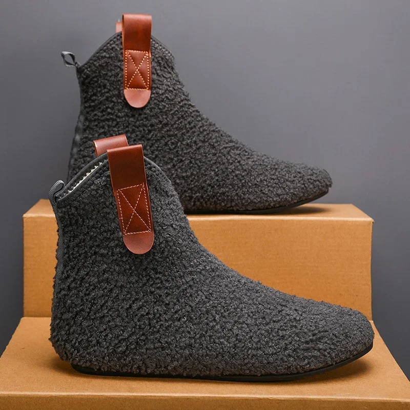 YRZL Herren Bequeme Baumwollstiefel High Top Winter Warme Indoor Home Schuhe Plüsch Anti-Rutsch-Wanderschuhe für Herren Image