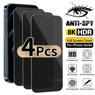 4PCS Anti-Spy Glass For iPhone 16 15 14 13 12 11 PRO MAX Privacy Screen Protectors For iPhone XR XS