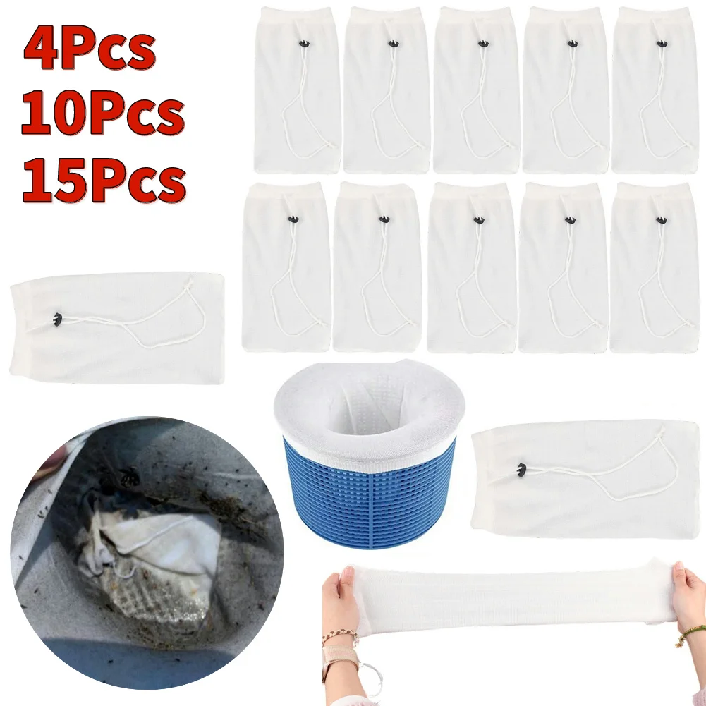 Chaussettes filtrantes réutilisables pour piscines, 4/10/15 pièces, écumoire avec ficelle de proximité pour piscines enterrées et hors sol