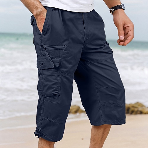Herren Cargo Shorts Kurze Hosen Caprihose Capri-Shorts Kurze Hose für Wanderer Elastische Taille Multi Pocket Mit Gürtel Glatt Komfort Atmungsaktiv Wadenlänge Täglich Strassenmode Stilvoll Casual Image