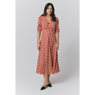 Ghost Madi Crepe Polka Dot Floral Midi Dress