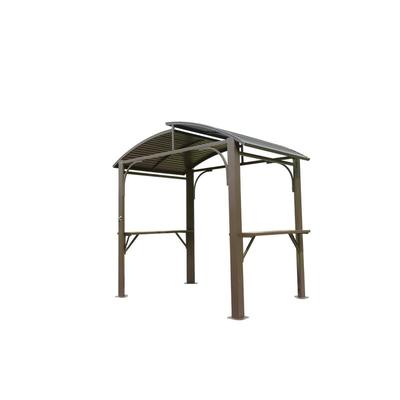 8x5FT Arc Roof, Grill Canopy for Outdoor Grill w/Double Galvanized Steel Roof and 2 Side Shelves