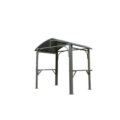 8x5FT Arc Roof, Grill Canopy for Outdoor Grill w/Double Galvanized Steel Roof and 2 Side Shelves