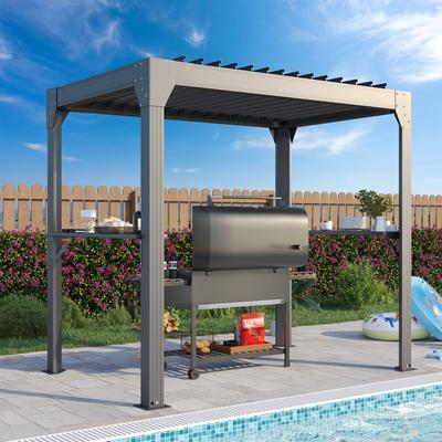 Grill Gazebo with Bar & Shelves, Double Roof BBQ Canopy for Patio, Wind & Weather-Resistant Outdoor Grill Shelter Tent