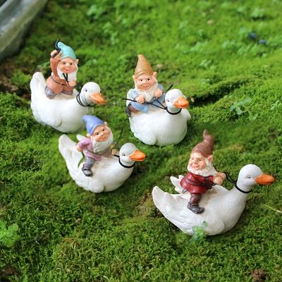 TEMU 4pcs Duck Ride Gnome Set - Whimsical Fairy Garden Accessories, Miniature Statues For Pond & Flower Pot Decor, All , Competitive Race, Atmosphere, Home Garden Decoration