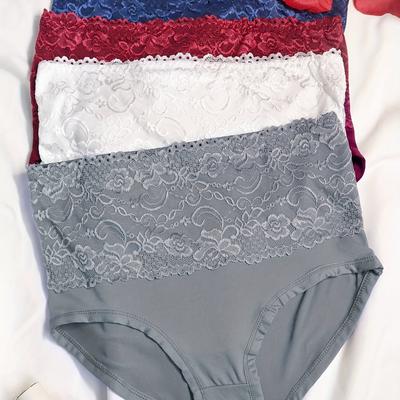 TEMU 4pcs Plus Size Elegant Panties, Women's Floral Lace Mid Waisted Soft & Breathable Briefs