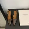 2025 schwarz Sommer Neue Frauen Sandale Mode Spitz Flach Slip auf Damen Elegante Slingback Schuhe Dünne Med Heel Kleid Maultiere