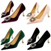 Frauen 7cm High Heels Vintage Party Social ite rosa lila Pumps spitzen Zehen Kätzchen Low Heels Metall Kristall Schnalle Samt Schuhe