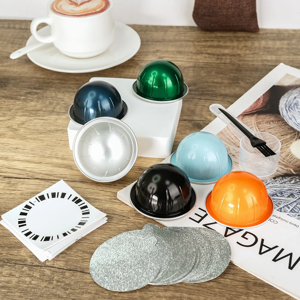Kaffeepad mit Deckel aus Aluminiumfolie, kompatibel mit Nespresso Vertuoline Machine, wiederverwendbares Kapsel-Set, heißversiegelbare Folien Image