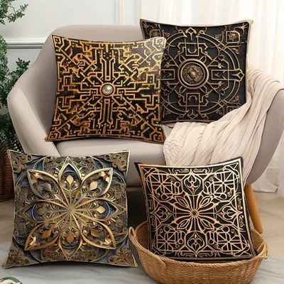 High-end Textured Retro Printed Pattern Throw Pillow Cover Polyester Cushion Cover Home Decor Pillow Image