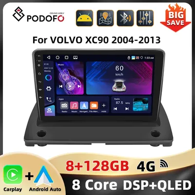 Podofo AI Voice 2Din Car Stereo For VOLVO XC90 2004-2013 Multimedia Player 8+128G 8Core WIFI 4G Carplay Android Auto Car Audio