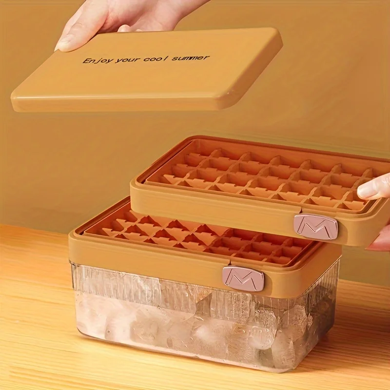 Flip & Press Eiswürfelform – Doppelschichtiger Eisbereiter aus lebensmittelechtem Kunststoff mit großem Fassungsvermögen und Deckel für einfache Eisbereitung zu Hause Image