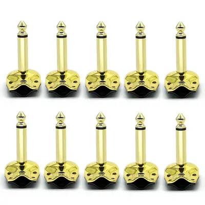 10 Pcs 1/4" 6.35mm Mono Speaker gold-plated Right Angle Guitar Phono Plug Pancake Connector