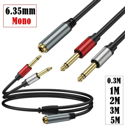 6.35mm TRS Stereo Female Plug to Dual 6.35mm Male TS Mono Jack Audio Speaker Adapter 6.5mm Splitter