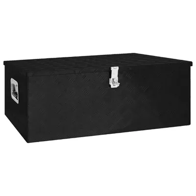 DELUKE® Aluminiumbox mit Deckel - Abschließbar Alubox Deichselbox Alu Anhängerbox Werkzeugkiste Metall Transportbox Metallkiste, 100x55x37cm Schwarz Image