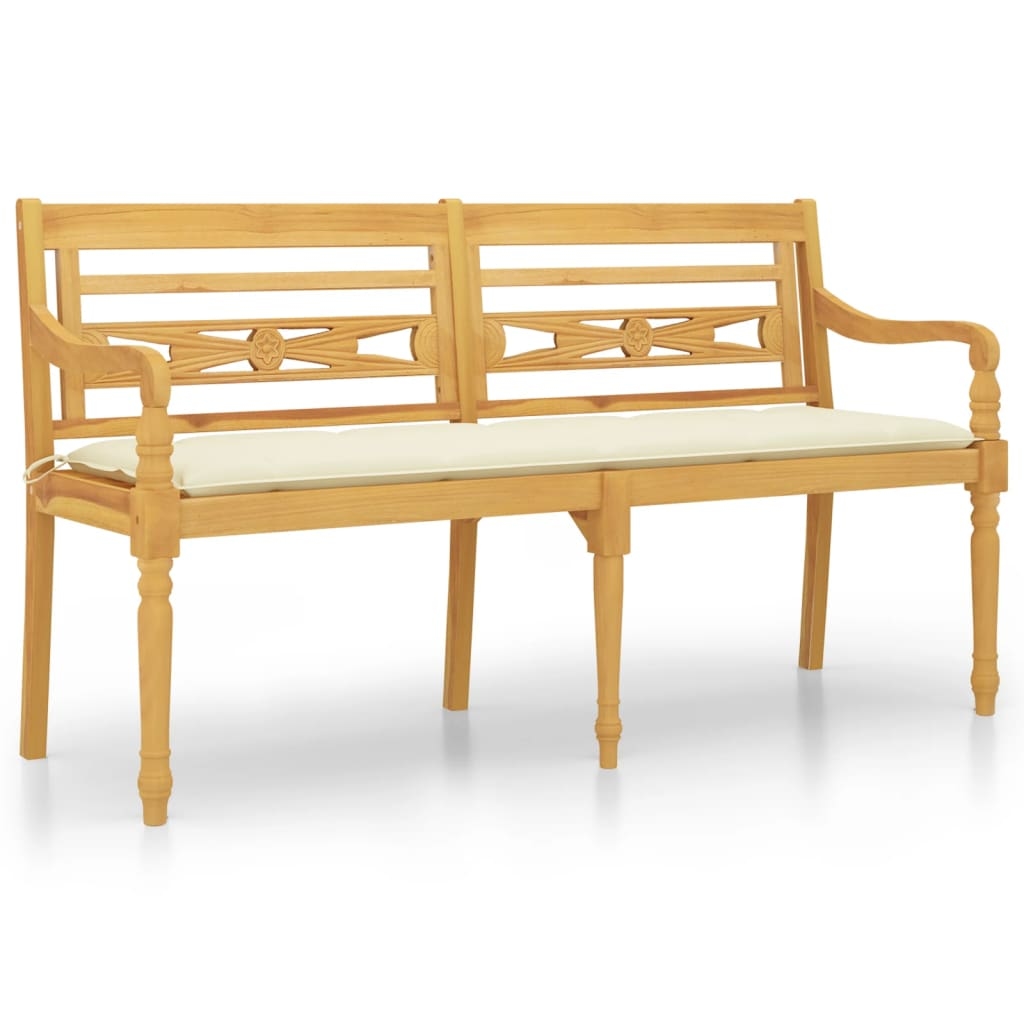 vidaXL Batavia-Bank mit Creme Kissen 150 cm Massivholz Teak Image