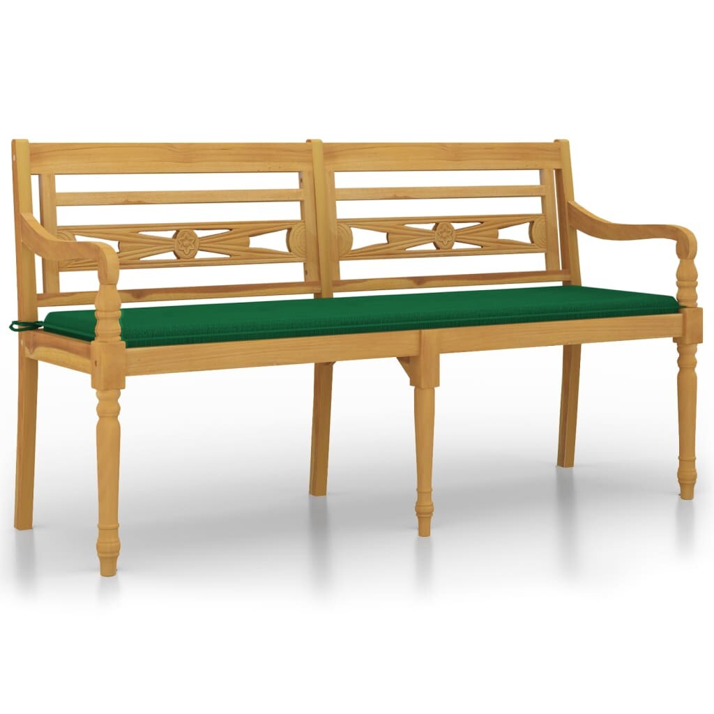 vidaXL Batavia-Bank mit Grünem Kissen 150 cm Massivholz Teak Image
