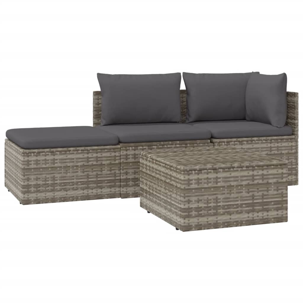 vidaXL 4-tlg. Garten-Lounge-Set mit Kissen Grau Poly Rattan Image