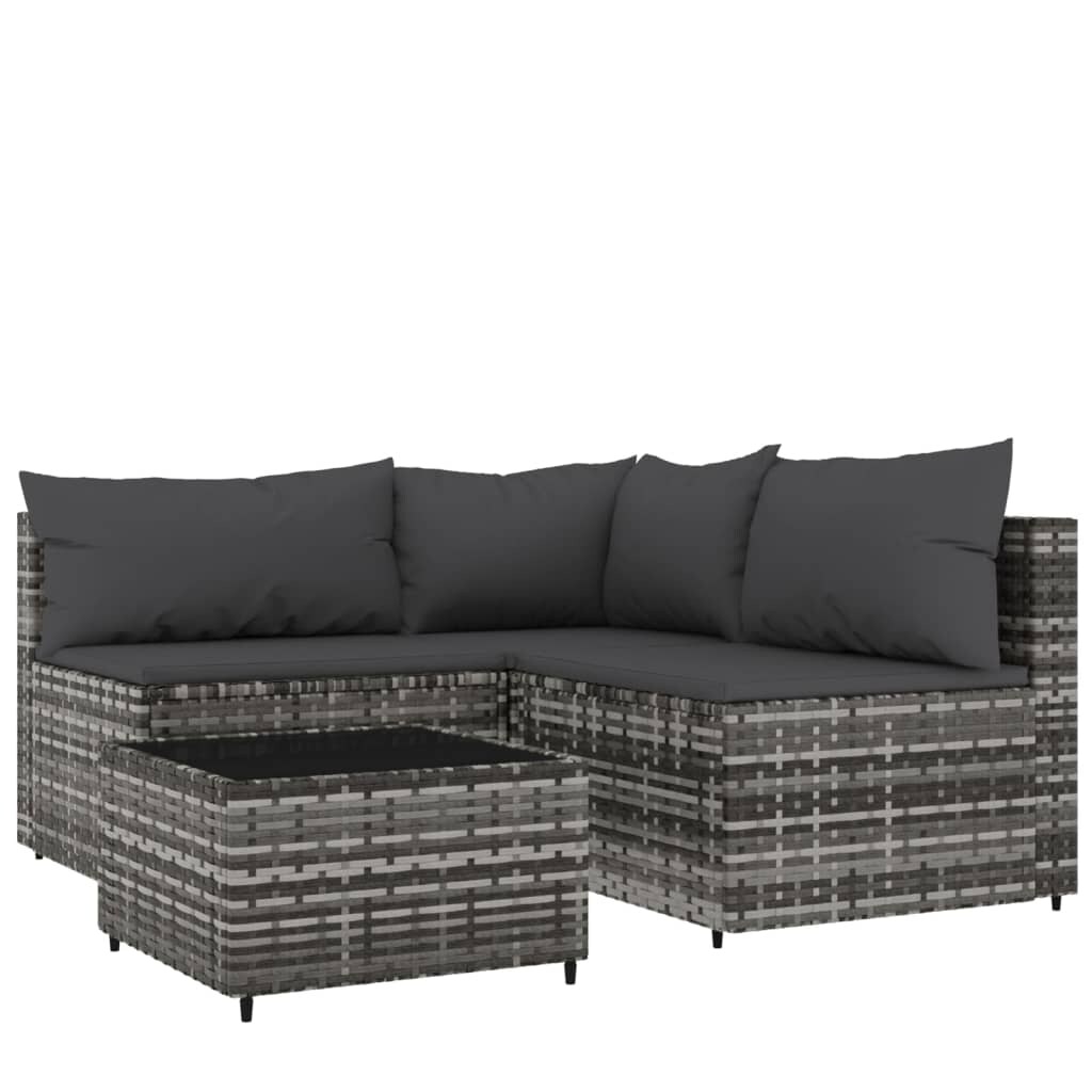 vidaXL 4-tlg. Garten-Lounge-Set mit Kissen Grau Poly Rattan Image