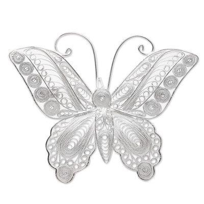 Intricate Butterfly,'Sterling Silver Filigree Butterfly Brooch from Java'