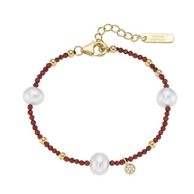 Giorgio Martello Milano Armband mit Süßwasser-Perlen und Ziersteinen, Silber 925 Gold Image