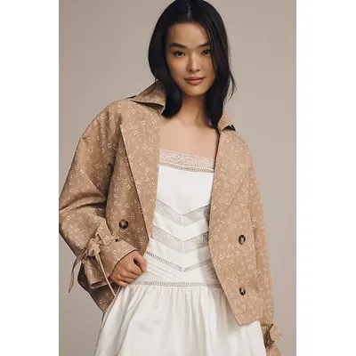 By Anthropologie Floral Cutwork Cropped Trench Jacket