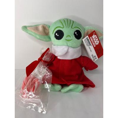 Disney Toys | Disney Star Wars The Mandalorian Grogu Baby Yoda 7" Plush W/Candy Cane Nwt | Color: Red | Size: Os