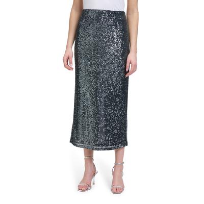 Maxirock VERA MONT "Vera Mont Midirock mit Gummizug", Damen, Gr. 44, grau (grau olive), Obermaterial: 93% Polyester, 7% Elasthan. Futter: 100% Polyester., festlich, figurbetont lang, Röcke, Pailletten Image