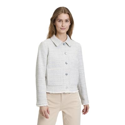 Jackenblazer CARTOON "Cartoon Tweedblazer mit Fransen", Damen, Gr. 40, blau (nature, blau), Obermaterial: 75% Baumwolle, 25% Polyester. Futter: 100% Acetat., modisch, gerade normal, Rundhals, Langarm, Blazer, Material Image