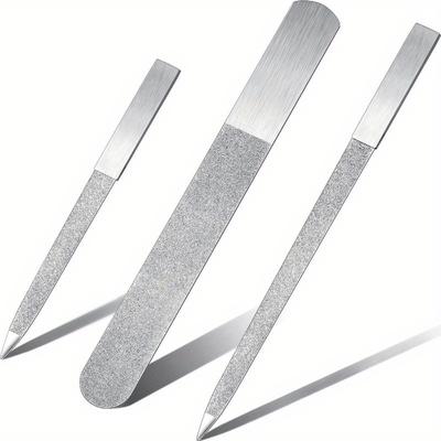 TEMU 3pcs File Set Stainless Steel Double Side Nail File Metal Sapphire Buffer File Manicure Files Emery Boards For Salon Home And Travel Women Men Image