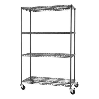Trinity 48"W x 24"D x 72"H 4-Tier NSF Wire Shelving Unit with Wheels (Black)
