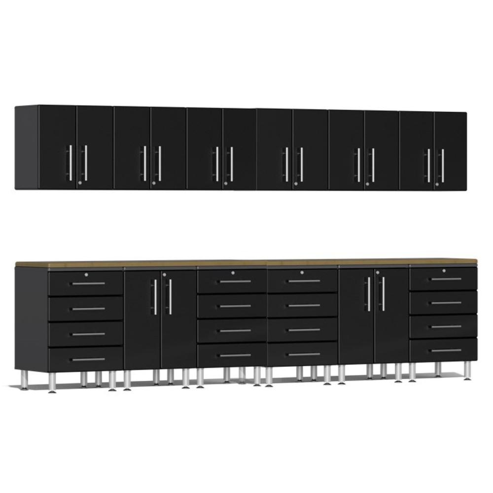 Ulti-MATE Garage Workbench With Drawers, 14-Piece With Bamboo Worktop, Midnight Black