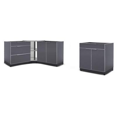 Newage Products Outdoor Kitchen Cabinets Slate Gray Aluminum 6-Piece Set With 90° Corner Shelf, None