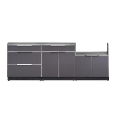 Newage Products Outdoor Kitchen Cabinets Slate Gray Aluminum 4-Piece Set With 33" Insert Grill Cabinet, Countertops + Covers