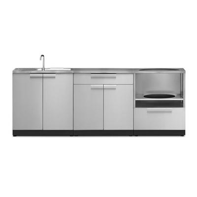 Newage Products Outdoor Kitchen Cabinets Stainless Steel 4-Piece Set With Sink Cabinet, Countertops + Covers
