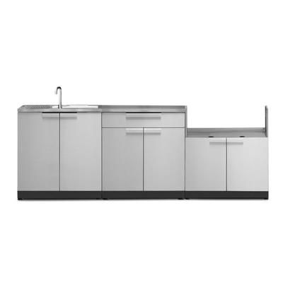 Newage Products Outdoor Kitchen Cabinets Stainless Steel 3-Piece Set With 33" Insert Grill Cabinet, Countertops + Covers
