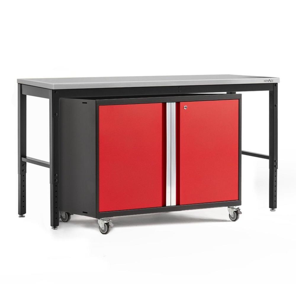 Newage Products Pro 3.0 Series 42 Base Cabinet And 84 Workbench With Worktop, Red / Stainless Steel Worktop
