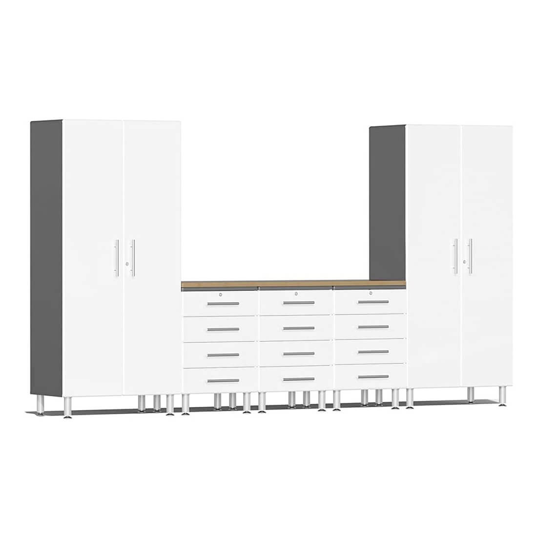 Ulti-MATE Garage Workbench With Drawers, 6-Piece With 3X 4-Drawer Base Cabinets, Starfire White