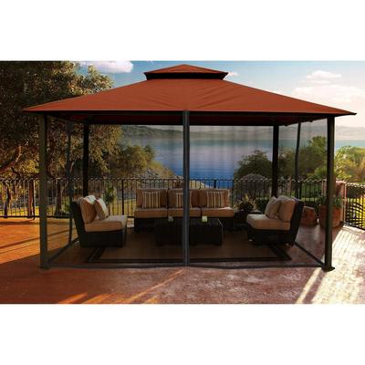 Paragon Outdoor Kingsbury Soft Top Gazebo 11' x 14', Marine Grade Sunbrella Fabric / Rust / Mosquito Netting