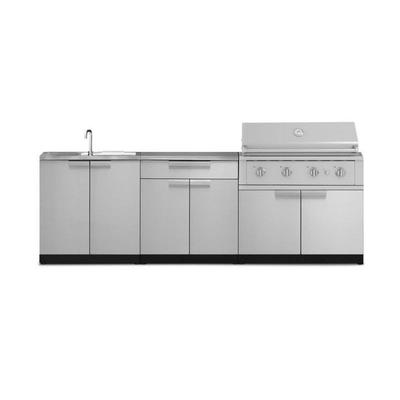 Newage Products Outdoor Kitchen Stainless Steel 5-Piece Cabinet Set with Sink, Grill, 2-Door Split Cabinet, Performance Grill and Countertop, 40 / Natural Gas (NG)