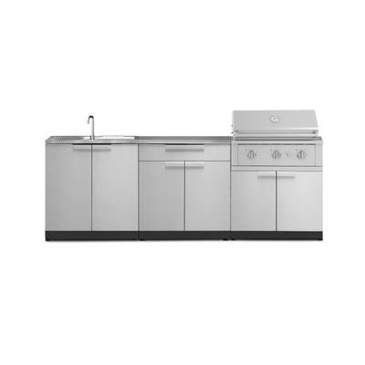 Newage Products Outdoor Kitchen Stainless Steel 5-Piece Cabinet Set with Bar, Sink, Grill Cabinet, Performance Grill, and Countertop, 33 / Liquefied Propane (LP)