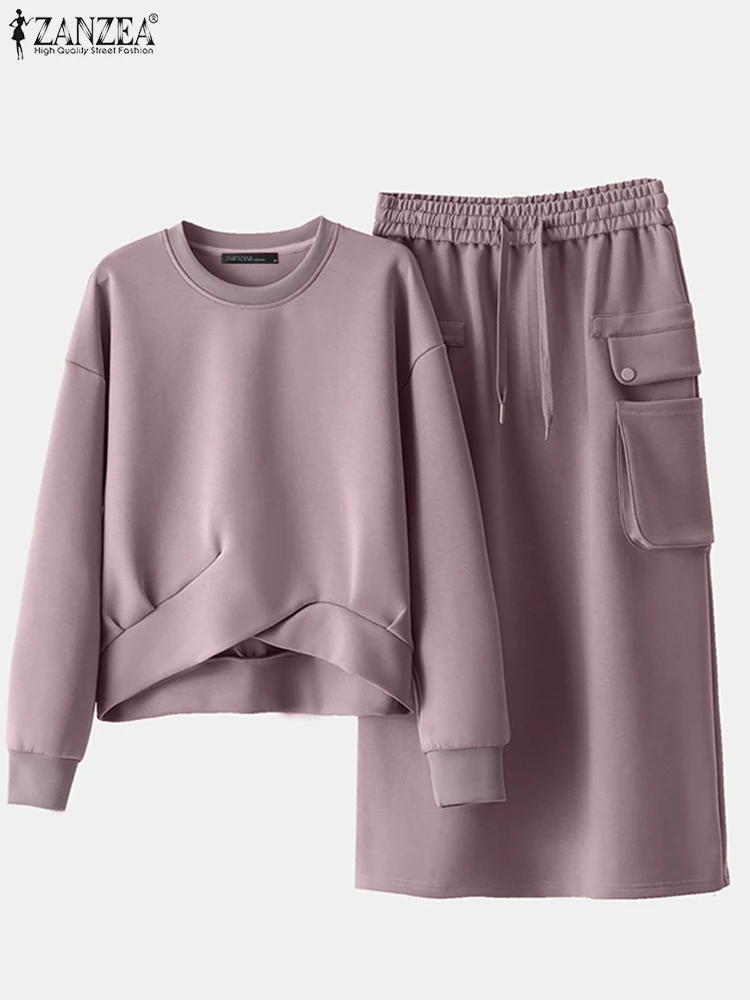 2026 ZANZEA 2-teiliges Herbst-Winter-Sweatshirt-Kleid-Set für Damen, Langarm-Hoodies, Oberteile, Sommerkleid, OL-Matching-Sets, Frühlings-Outfits Image