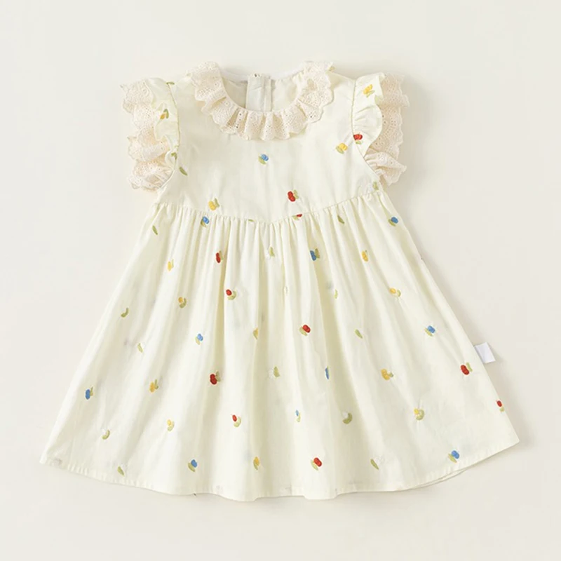 Mädchen Fliegende Ärmel Kleid Sommer Neue Nette Stickerei Gedruckt Prinzessin Kleid Kleinkind Kind Kleidung 2-6Y Rüschen Kragen Kleidung Image