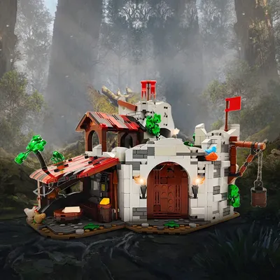 Gobricks MOC Wolfpack Den Castle Bausteine Modell Europäischen Mittelalterlichen Burg Architektur Image