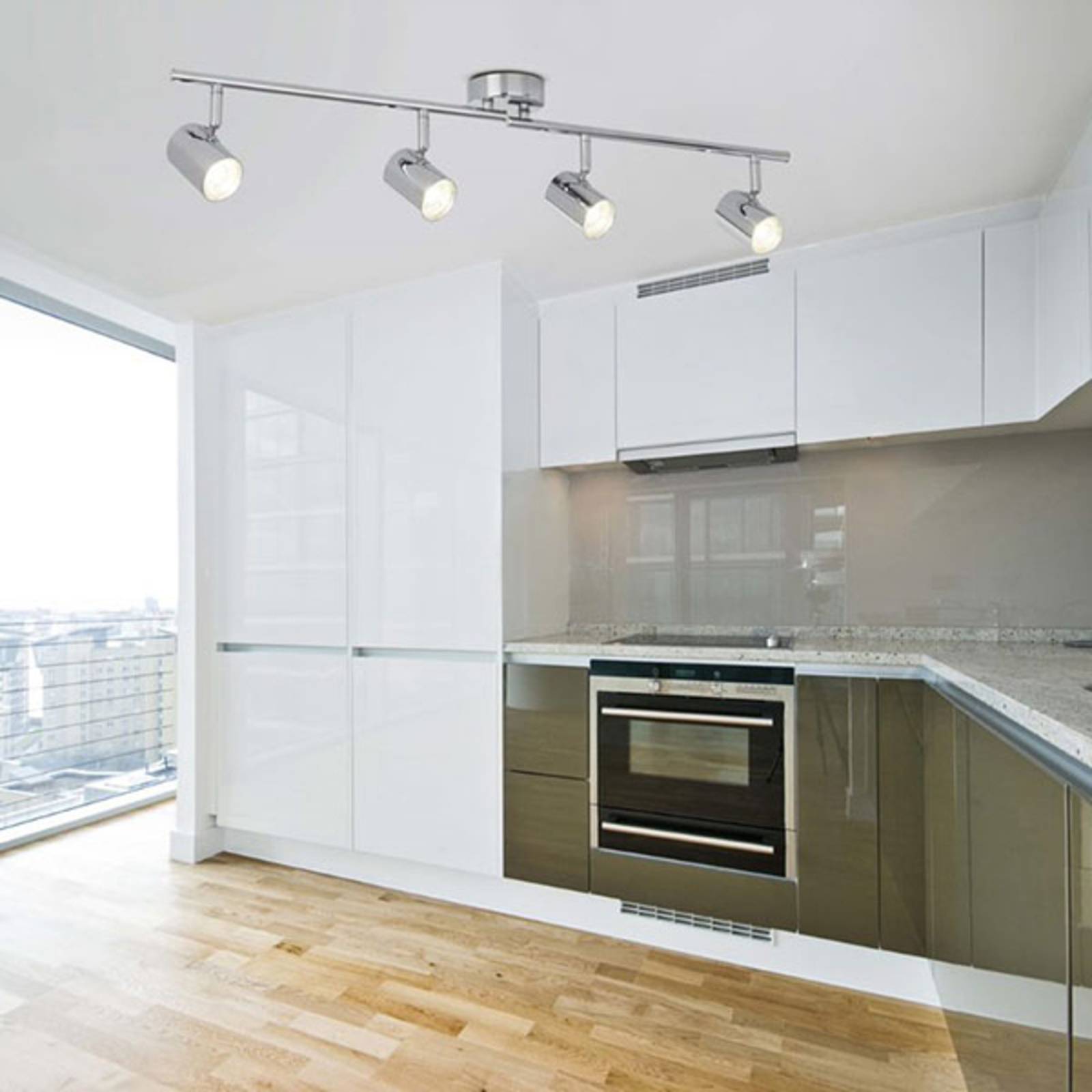 Searchlight LED-Deckenstrahler Rollo, vierflammig, chrom Rollo, chrom / silber, für Wohn- / Esszimmer, Metall, Modern, LED Deckenlampe