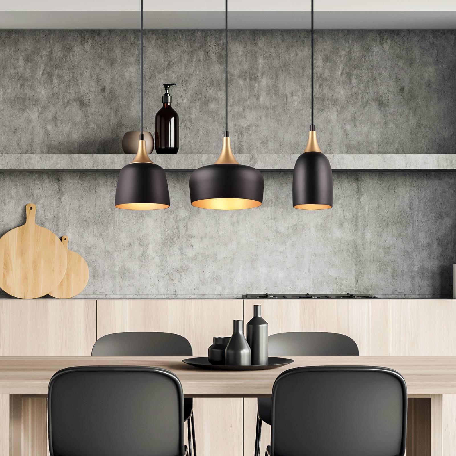 Trio Lighting Hängelampe Chiraz, dimmbar, schwarz, für Wohn- / Esszimmer, Metall, Modern, Pendelleuchte