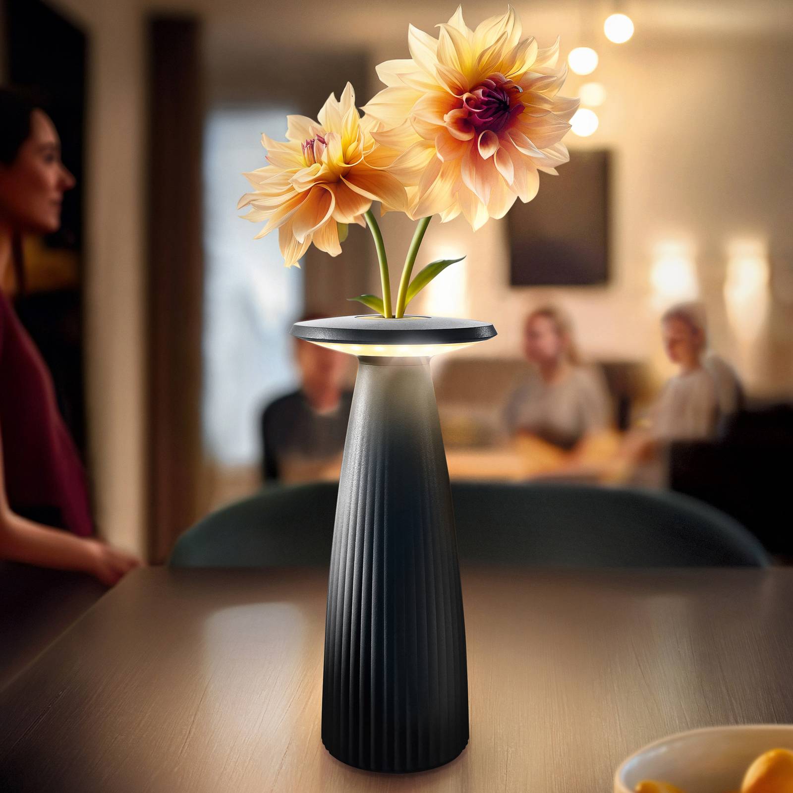 Sigor LED-Akku-Tischlampe Nuflair, schwarz, IP54, dimmbar, 24 cm dimmbar, schwarz, für Wohn- / Esszimmer, Aluminium, Skandinavisch