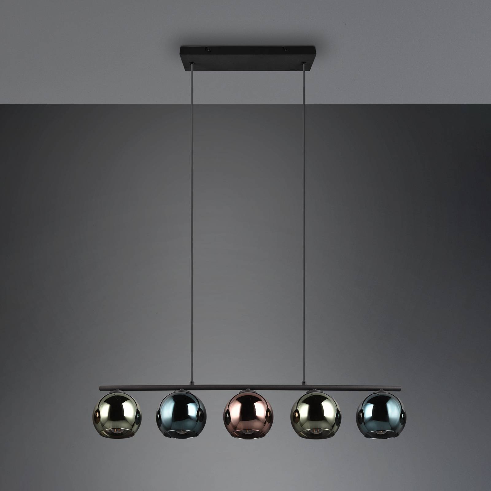 Reality Leuchten Glas Hängelampe Sheldon, dimmbar, schwarz, für Wohn- / Esszimmer, Metall, Pendelleuchte