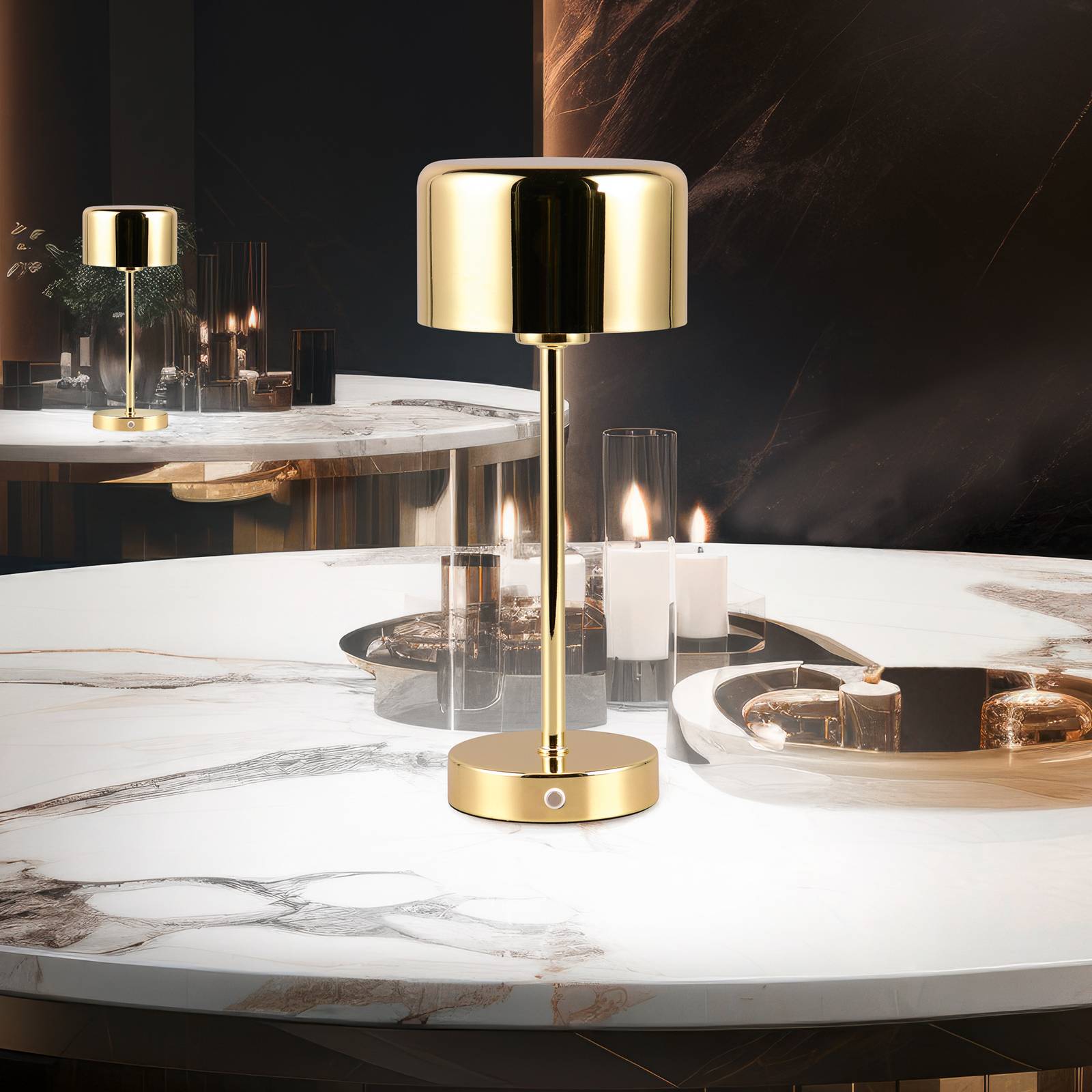 Reality Leuchten LED Tischlampe Jeff, dimmbar, messing / gold, für Wohn- / Esszimmer, Metall, Modern, LED Tischlampe